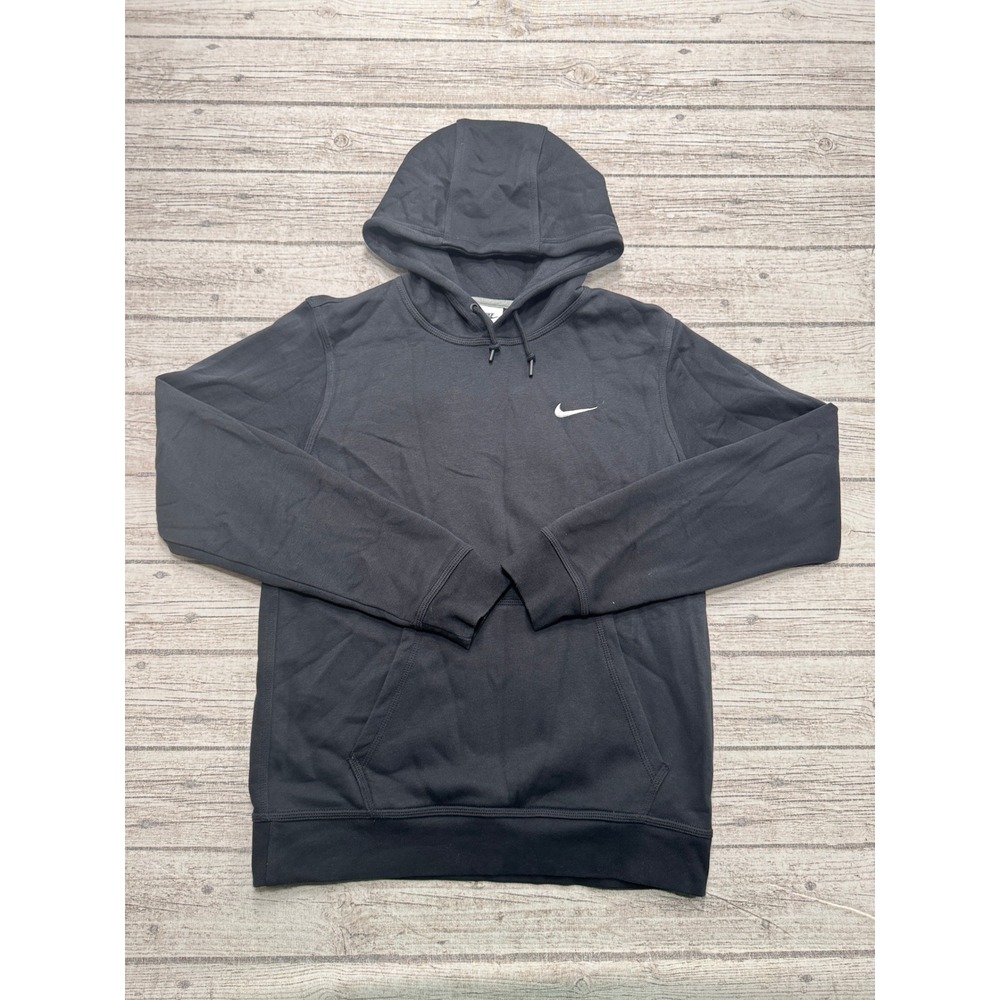 Nike Hoodie Men's Medium Black Relaxed Swoosh Fleece Pullover Athleisure Varsity